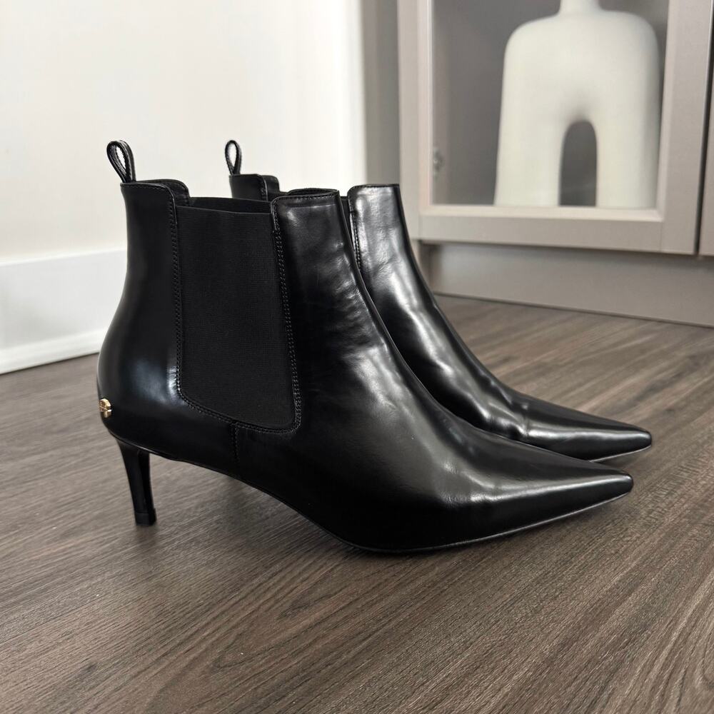 Anine Bing Stevie High Shine Black Heeled Ankle Bootie 40 NEW Point Kitten Boots